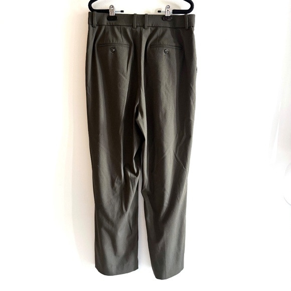 Uniqlo Pleated Wide Leg Pants Lg Olive Green High Waisted Classic Dark Academia - Picture 4 of 8